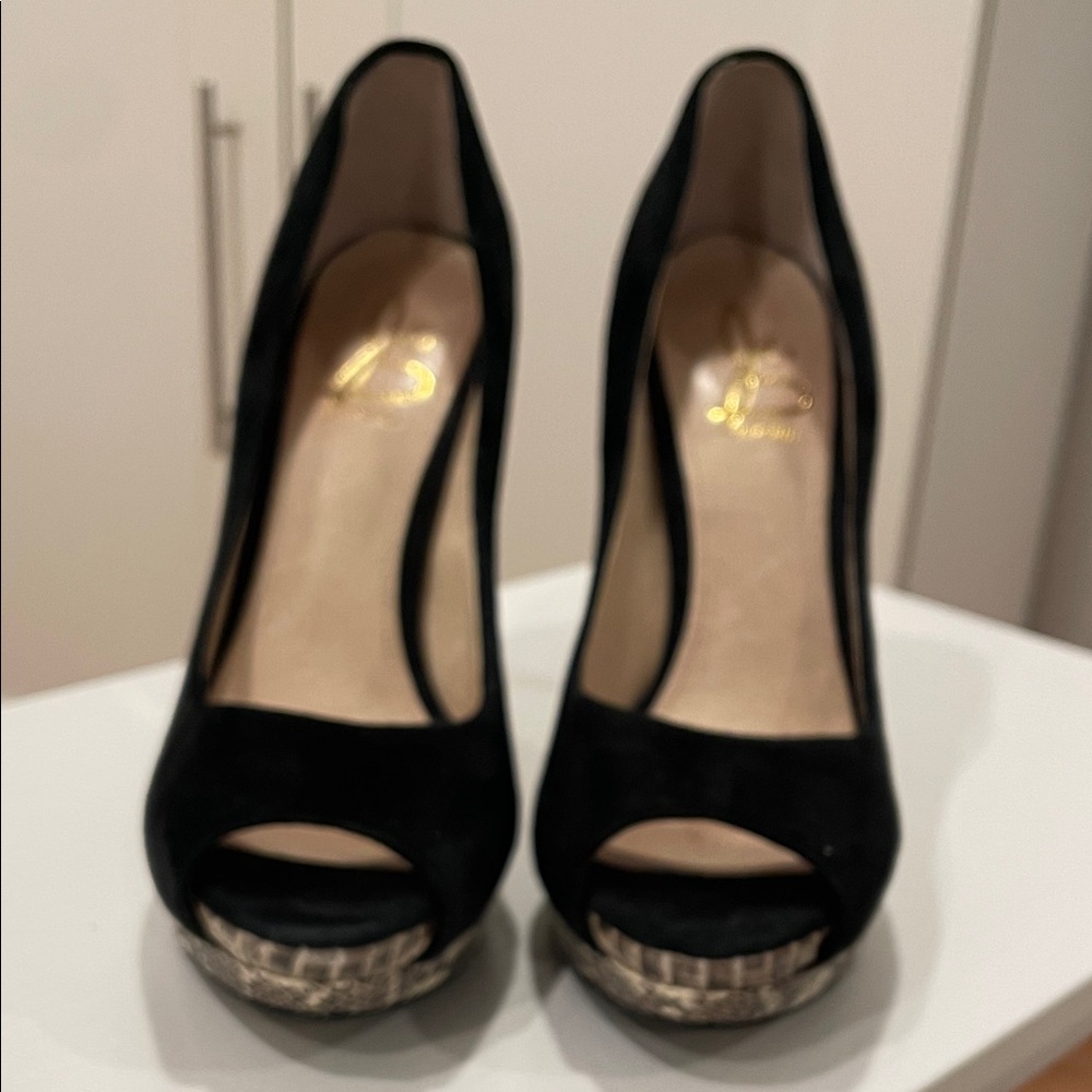 Joan & David Black Peep-Toe Heels